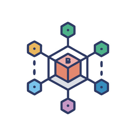 Blockchain Network Illustration: Distributed Ledger Technology, Decentralized System, and Data Connectivityのイラスト素材