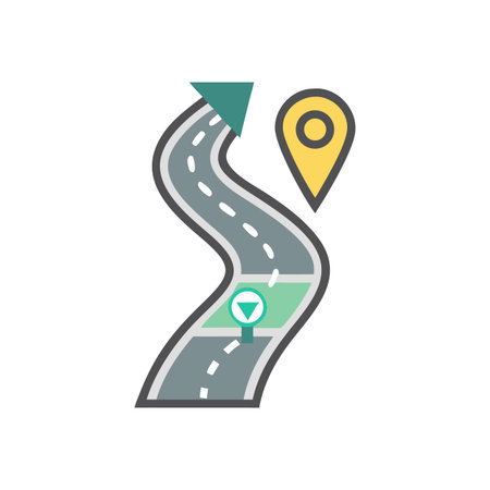 Winding Road Map with Destination Pin Pointer and GPS Location Markersのイラスト素材