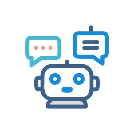 Cute chatbot illustration with speech bubbles for support or automation concepts against black...