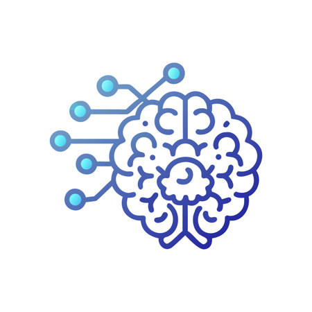 Gradient outline illustration of a brain connected to neural network nodes on black background
