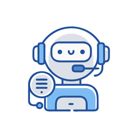 Cute cartoon chatbot with headset icon representing customer support and assistance onlineのイラスト素材