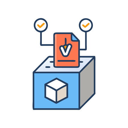 Document processing system represented through a cube, document and two check mark symbolsのイラスト素材