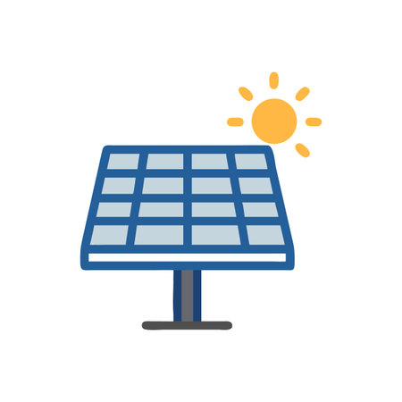 Solar panel illustration with sun and clean energy concept, dark background