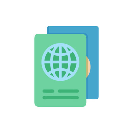 Stylized flat illustration of green and blue passports for international travelのイラスト素材