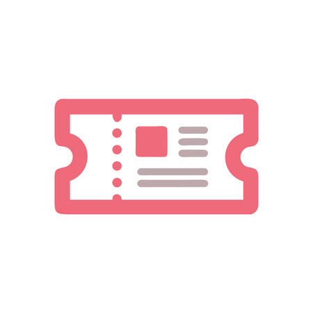 Simple flat design ticket icon with pink borders and muted gray details