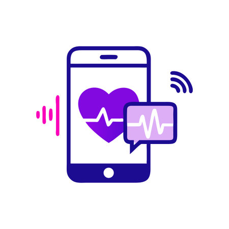 Mobile Health Monitoring Application with Heart Rate and Vital Signs on Black Backgroundのイラスト素材