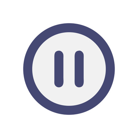 A flat icon featuring a pause symbol in a circle with a solid background