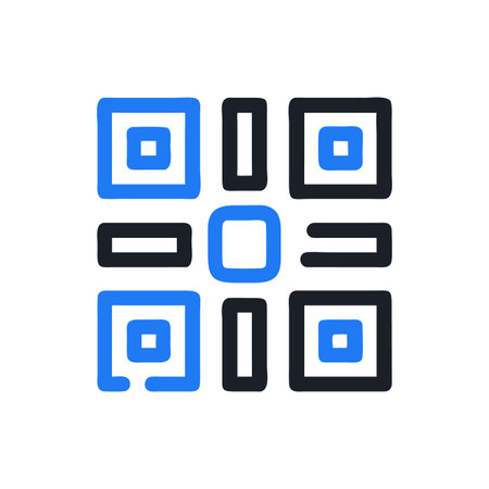 Minimalist QR Code Concept with Blue and Gray Blocks on Black Background