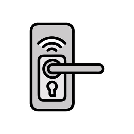 Smart door lock illustration symbolizing modern home security technology and wireless connectivityのイラスト素材