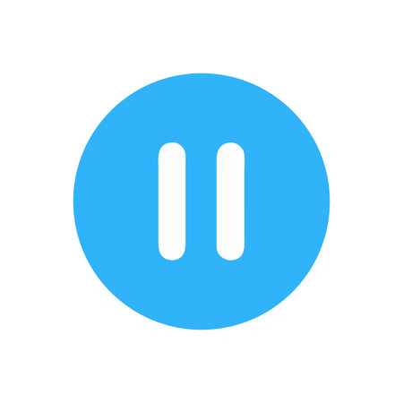 Bright blue pause button icon with white bars, simple design on a black background