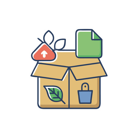 Sustainable Packaging Solutions: Open Cardboard Box with Eco-Friendly Symbols and Products