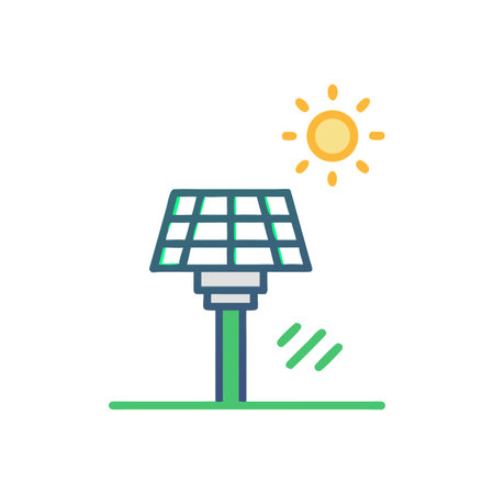 Solar panel graphic with sun against black background for renewable energy visuals