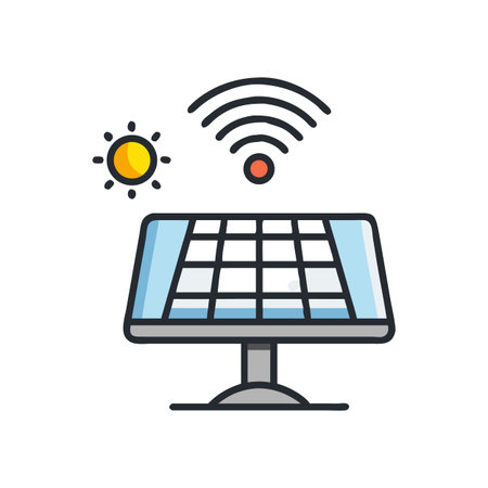 Smart solar energy panel with sun and wireless signal, illustrating clean technology connectivity