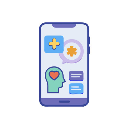 Mobile app concept for healthcare and mental wellbeing with flat design iconsのイラスト素材