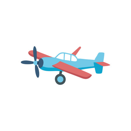 Cartoon Airplane Illustration with Blue Body and Red Wings on Black Background