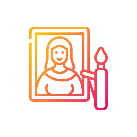 Gradient Icon Depicting Portrait and Paintbrush on Black Background for Art Concepts