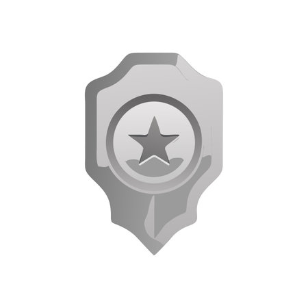 Silver badge with star on black background representing quality and achievement levelのイラスト素材