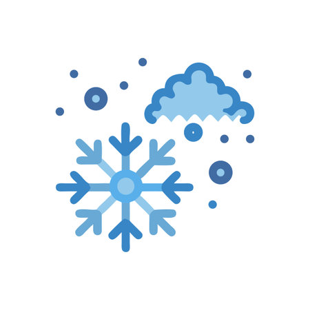 Stylized snowflake and cloud winter weather icon, flat design on black background.のイラスト素材