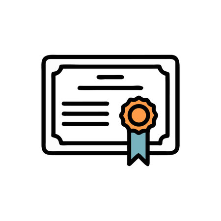 Stylized certificate icon with ribbon, representing achievement and recognition for business...