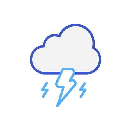 Stylized Weather Icon: White Cloud with Blue Lightning Bolts on Black Background