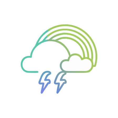 Stylized weather icon depicting storm with rainbow gradient against a dark background for apps and...