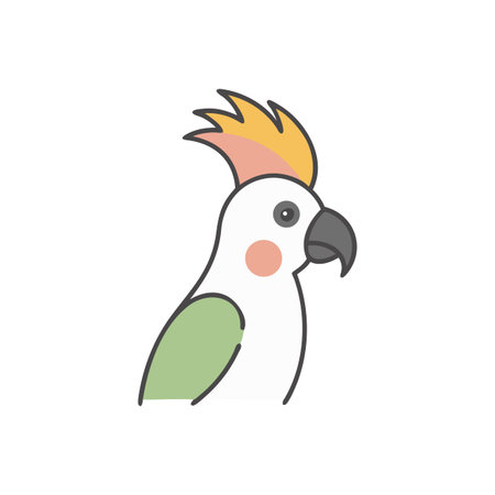 Cartoon Cockatoo Illustration: Cute Parrot with Yellow Crest on Black Background