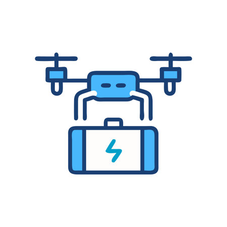 Drone delivery service with battery pack on black background, blue colorsのイラスト素材