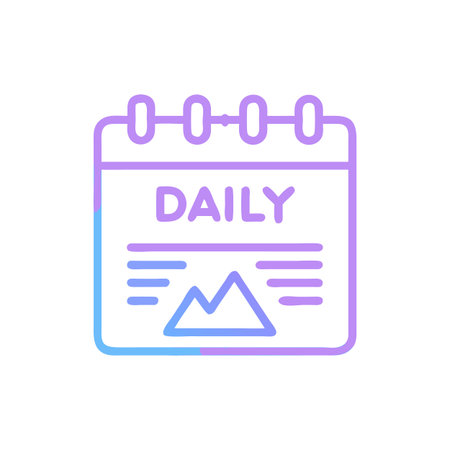 Gradient daily planner icon with mountain graphic and notes on black backgroundのイラスト素材