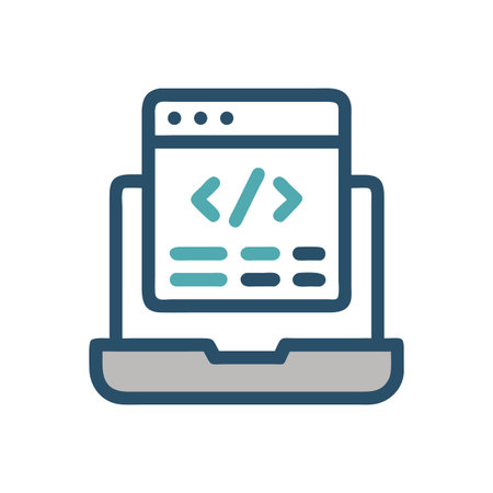Modern Laptop with Code Icon for Software Development and Web Programming Concepts