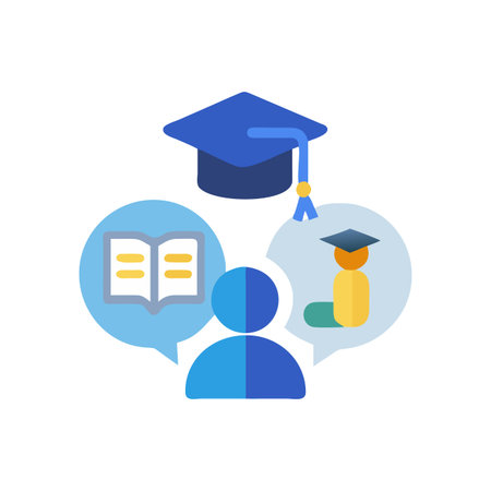 Abstract education concept with graduation cap, student and book inside speech bubbles against black backdropのイラスト素材