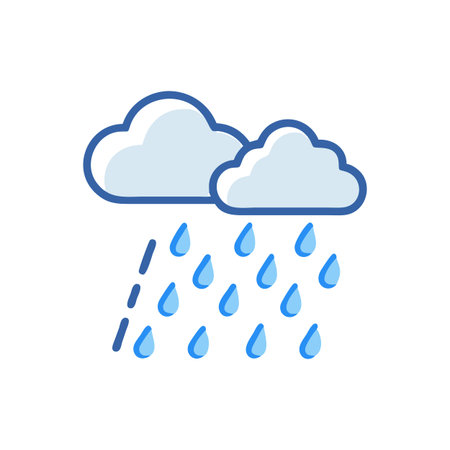 Vector illustration of rain clouds with falling raindrops against a black backgroundのイラスト素材