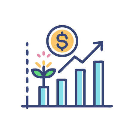 Financial Growth Concept with Increasing Bar Graph, Dollar Coin, and Growing Plantのイラスト素材