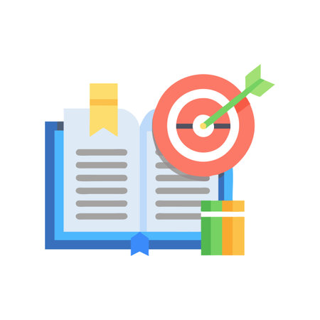 Learning and Achieving Goals: Open Book with Target and Arrow Illustrationのイラスト素材