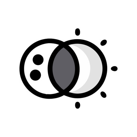 Abstract moon phases  on black backdrop with two circles overlapping each other