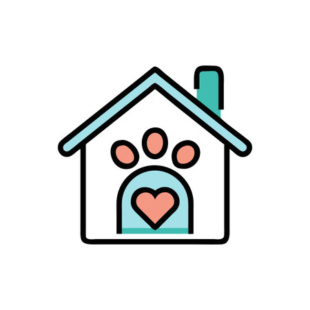 Simple pet house illustration with a paw print and heart for animal care designsのイラスト素材