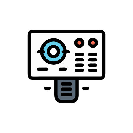 Stylized Media Control Panel Icon Illustration with Circle, Buttons, and Slidersのイラスト素材