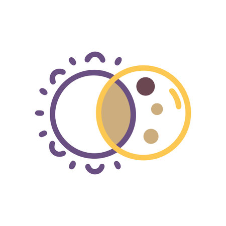 Stylized graphic of the sun and moon in eclipse on a black background.のイラスト素材