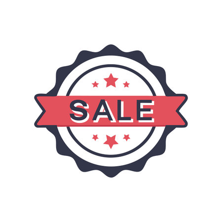 Stylish Sale Badge Design with Stars and Ribbon on Dark Backgroundのイラスト素材