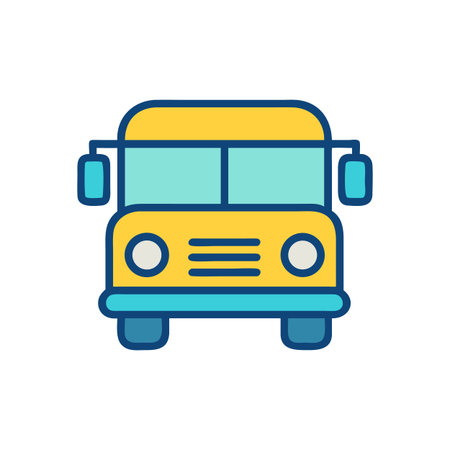 Cartoon style illustration of a yellow school bus against a solid black background