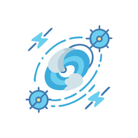 Abstract circular waves with energy bursts and radiating elements on dark backgroundのイラスト素材