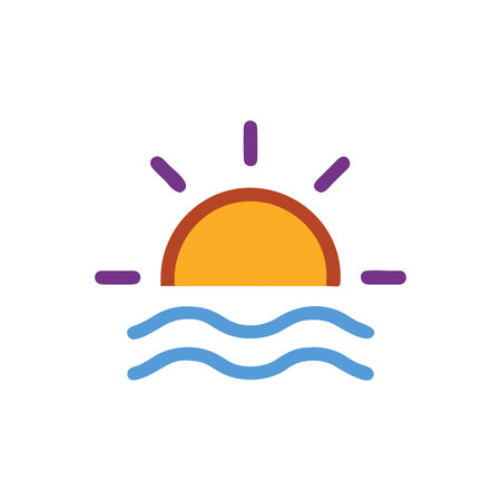 Stylized Sunset Over Water Graphic Design, Minimalist Flat Design With Black Background