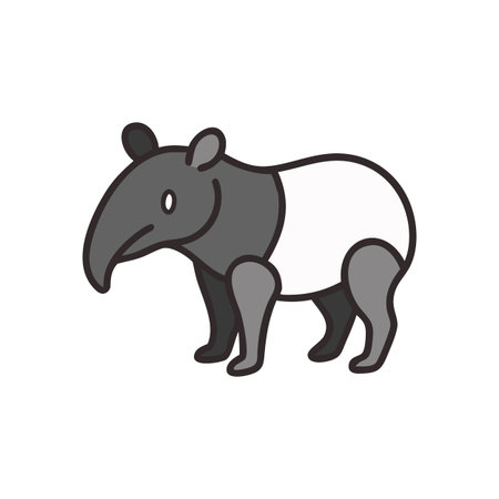Cartoon Malayan Tapir Illustration on Black Background: Wildlife and Conservation