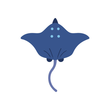 Cartoon Blue Stingray Vector Illustration on Black Background - Marine Lifeのイラスト素材