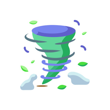 Stylized Tornado Illustration with Debris and Leaves on a Black Background Depicting Weather Hazardのイラスト素材
