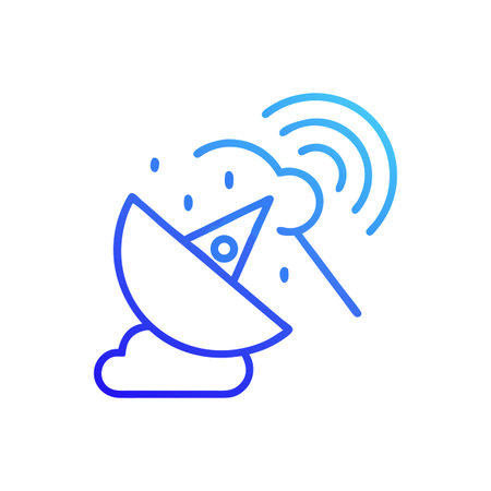 Satellite dish transmitting data in outer space communication, modern line art iconのイラスト素材