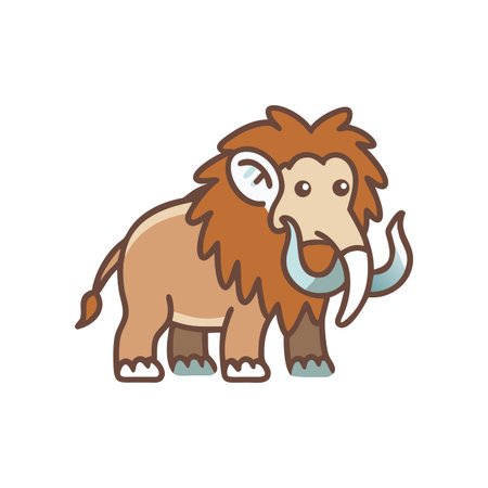 Cute Cartoon Mammoth Illustration on Black Background: Prehistoric Animal Artのイラスト素材
