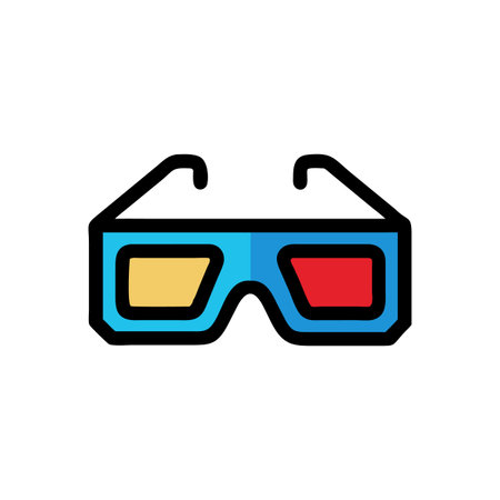 Cartoon style 3D glasses on black background for entertainment and technology