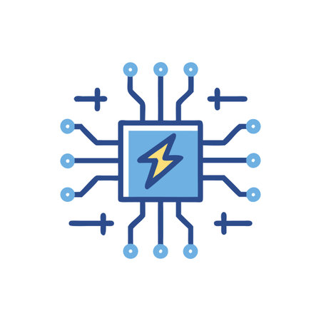 Stylized Circuit Board Graphic with Lightning Bolt Symbol on Black Background