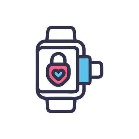 Smartwatch icon displaying heart lock, symbolizing security and digital health monitoringのイラスト素材
