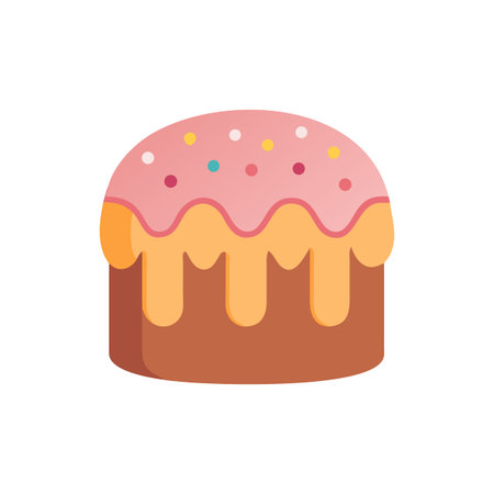 Stylized illustration of sweet Easter cake with colorful sprinkles, isolated on black backdrop